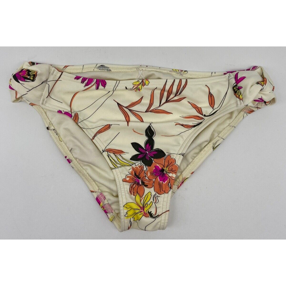 O’NEILL Swim Bottoms Womens Sz 12 Cream Floral Knotted Bikini Stretch Lined Logo